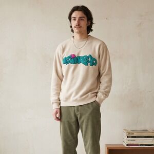 Brain Dead Mens Sweatshirt XS Beige Textured Fleece Chenille Streetwear Gorpcore